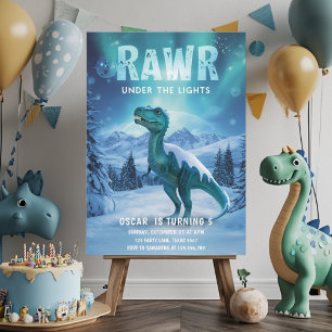 RAWR Under the Lights Dinosaur Winter Verjaardag Kaart