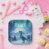 RAWR Under the Lights Dinosaur Winter Verjaardag Papieren Bordje (Feest)