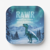 RAWR Under the Lights Dinosaur Winter Verjaardag Papieren Bordje (Voorkant)