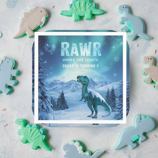 RAWR Under the Lights Dinosaur Winter Verjaardag Servet