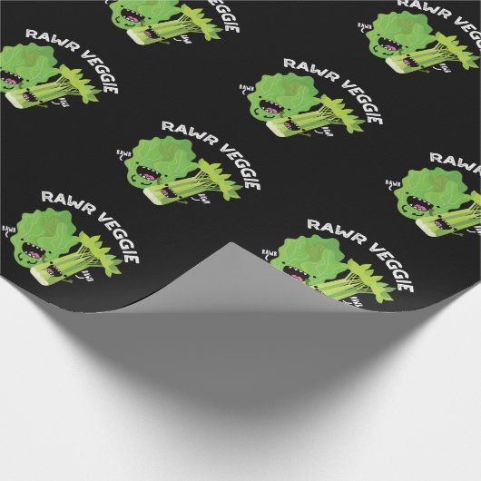 Rawr Veggie Funny Food Pun Dark BG Cadeaupapier (Hoek)