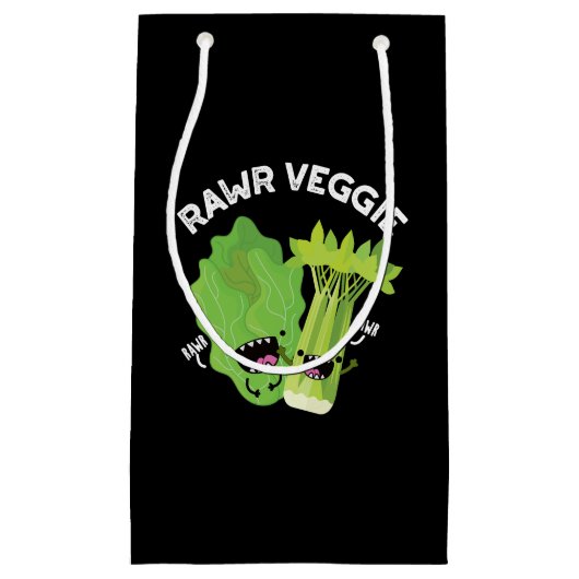 Rawr Veggie Funny Food Pun Dark BG Klein Cadeauzakje (Voorkant)