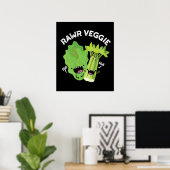 Rawr Veggie Funny Food Pun Dark BG Poster (Thuiskantoor)
