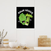 Rawr Veggie Funny Food Pun Dark BG Poster (Keuken)