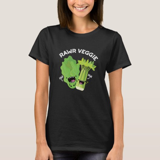Rawr Veggie Funny Food Pun Dark BG T-shirt (Voorkant)