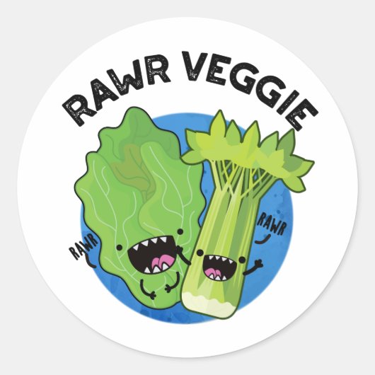 Rawr Veggie Funny Food Pun Ronde Sticker (Voorkant)