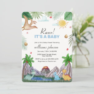 Rawr Vulkan Berg Bos Dinosaurus Baby Shower Kaart