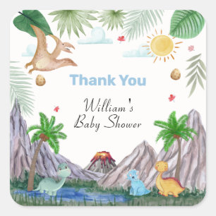 Rawr Vulkan Berg Bos Dinosaurus Baby Shower Vierkante Sticker