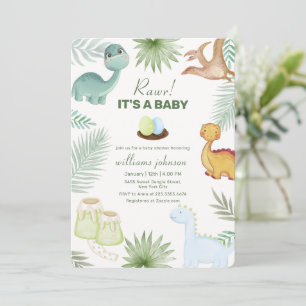 Rawr Vulkanische Tropische Dinosaur Baby Shower Kaart