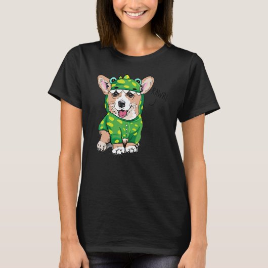 Rawr Welsh Corgi Dinosaur Costume Dog T-shirt (Voorkant)