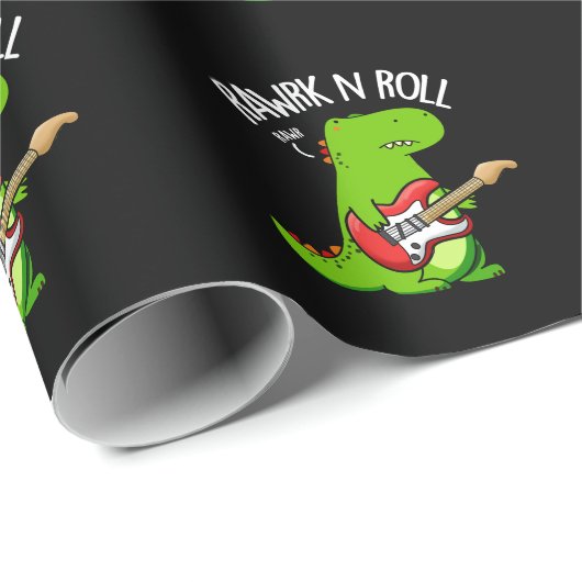 Rawrk en Roll Funny Rocker Dinosaur Pun Dark BG Cadeaupapier (Rol Hoek)