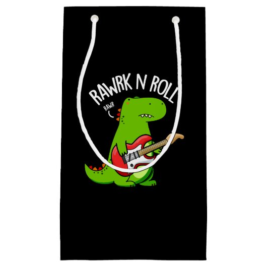 Rawrk en Roll Funny Rocker Dinosaur Pun Dark BG Klein Cadeauzakje (Voorkant)