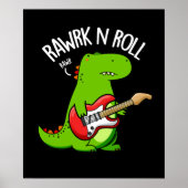 Rawrk en Roll Funny Rocker Dinosaur Pun Dark BG Poster (Voorkant)