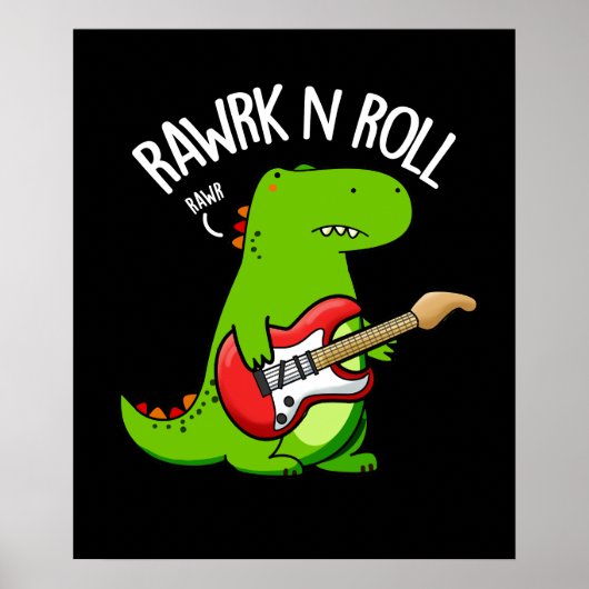 Rawrk en Roll Funny Rocker Dinosaur Pun Dark BG Poster (Voorkant)
