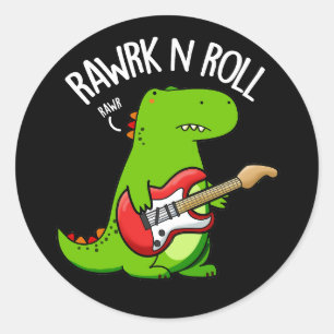 Rawrk en Roll Funny Rocker Dinosaur Pun Dark BG Ronde Sticker