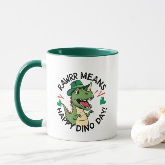 Rawrr betekent gelukkige dino dag mok (Met donut)