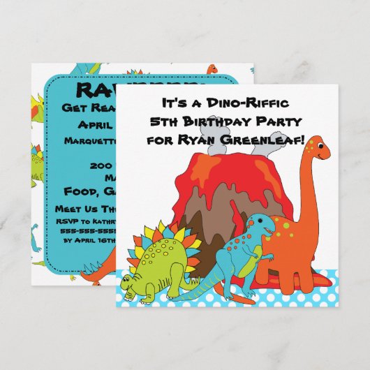 RAWRR Dinosaur Dino Birthday Party Invitations Kaart (Voorkant / Achterkant)