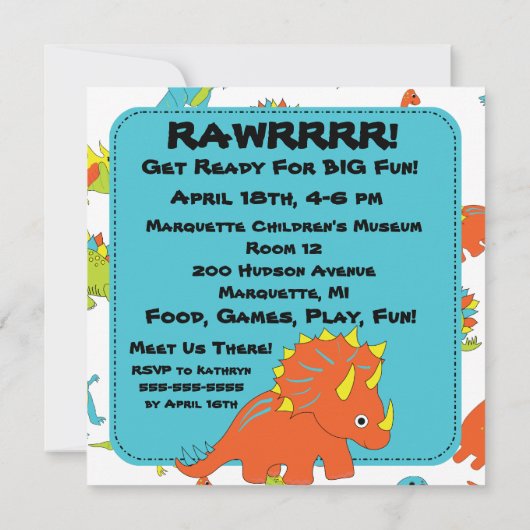 RAWRR Dinosaur Dino Birthday Party Invitations Kaart (Achterkant)