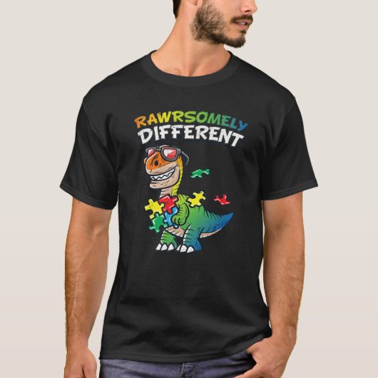 Rawrsomally Different Autism Awareness T Rex Dinos T-shirt (Voorkant)