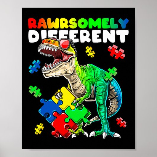 Rawrsomally Different Dinosaur Autism Awareness Pu Poster (Voorkant)