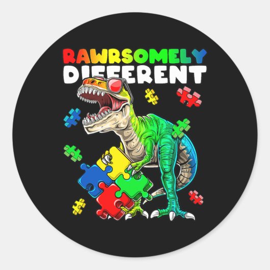 Rawrsomally Different Dinosaur Autism Awareness Pu Ronde Sticker (Voorkant)