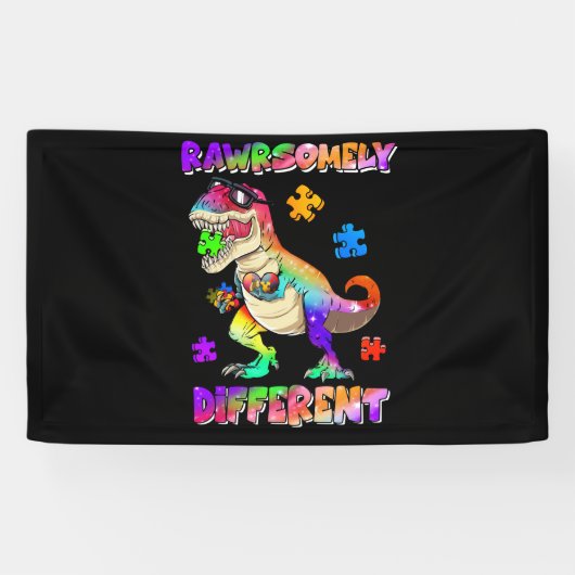 Rawrsomally Different Dinosaur Autism Awareness Spandoek (Horizontaal)