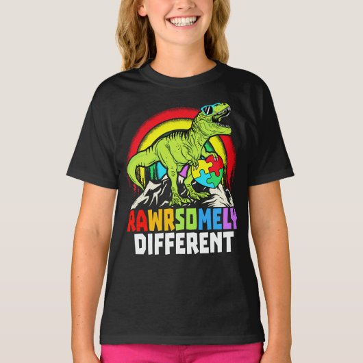 Rawrsomally Different Dinosaur Autism Awareness T-shirt (Voorkant)