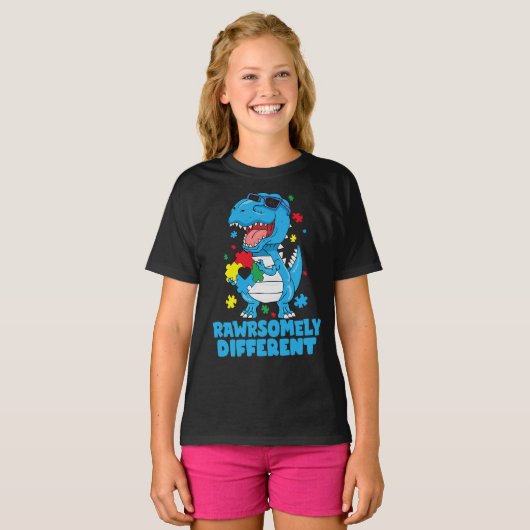 Rawrsomally Different Dinosaur Autism Awareness T-shirt (Voorkant volledig)