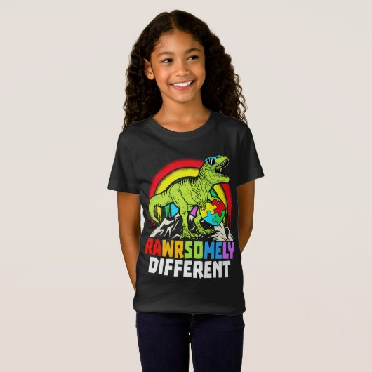 Rawrsomally Different Dinosaur Autism Awareness T-shirt (Voorkant volledig)