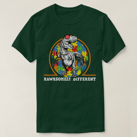 Rawrsomally Different Dinosaur National Autism Awa T-shirt (Design voorkant)
