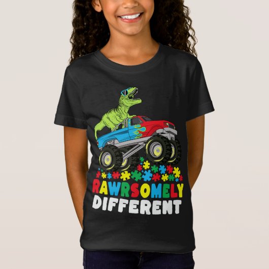 Rawrsomally Different T Rex Monster Truck Autism T-shirt (Voorkant)