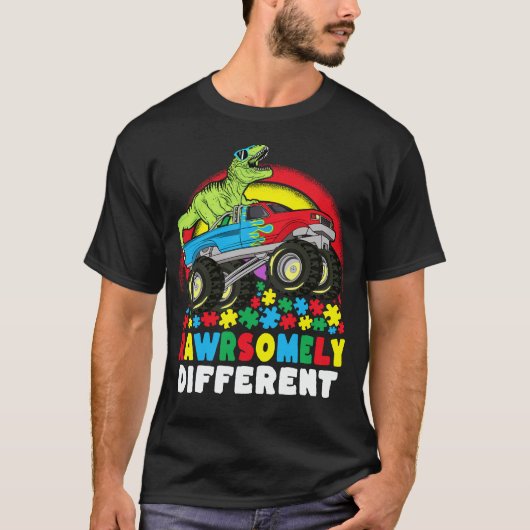Rawrsomally Different T Rex Monster Truck Autism T-shirt (Voorkant)
