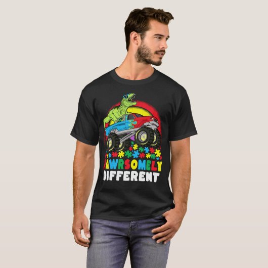 Rawrsomally Different T Rex Monster Truck Autism T-shirt (Voorkant volledig)