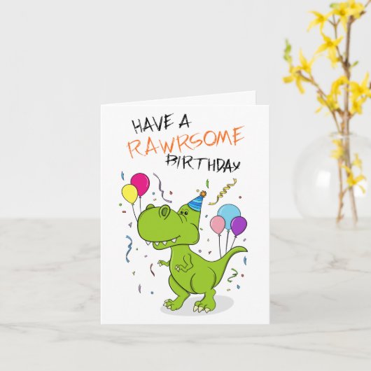 Rawrsome Dinosaur Birthday Kaart (Gele Bloem)
