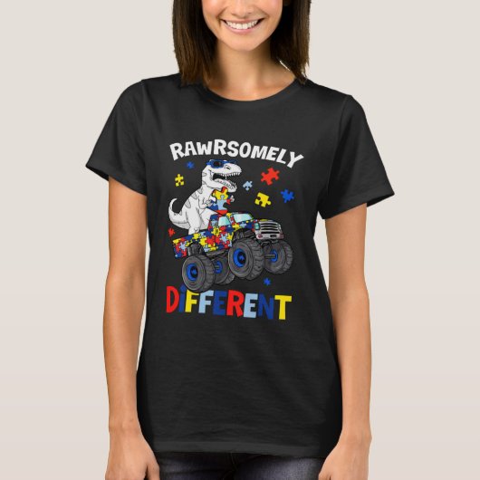 Rawrsomely Anders Autisme Bewustzijn Puzzel Dinos T-shirt (Voorkant)