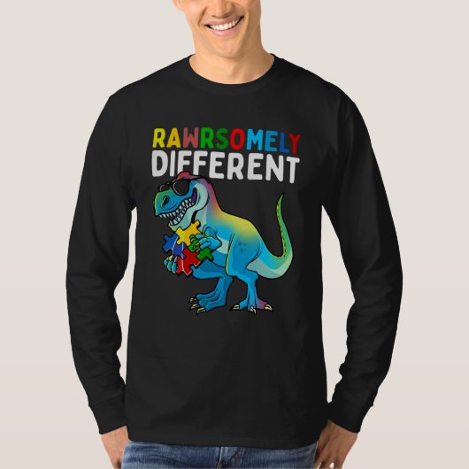Rawrsomely Different Dinosaur Autism Awareness Puz T-shirt (Voorkant)