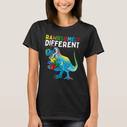 Rawrsomely Different Dinosaur Autism Awareness Puz T-shirt (Voorkant)