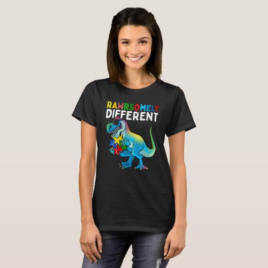 Rawrsomely Different Dinosaur Autism Awareness Puz T-shirt (Voorkant volledig)