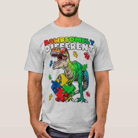Rawrsomely different dinosaur autism awareness top (Voorkant)