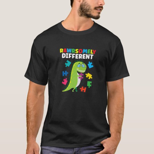 Rawrsomely Different Dinosaur T Rex Puzzle Autism T-shirt (Voorkant)