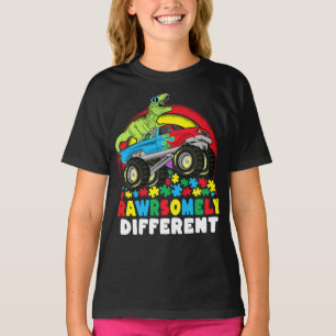 Rawrsomely Different T Rex Monster Truck Autism T-shirt