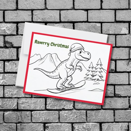 Rawry kerst T-rex rijden snowboard Briefkaart
