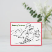 Rawry kerst T-rex rijden snowboard Briefkaart (Staand voorkant)