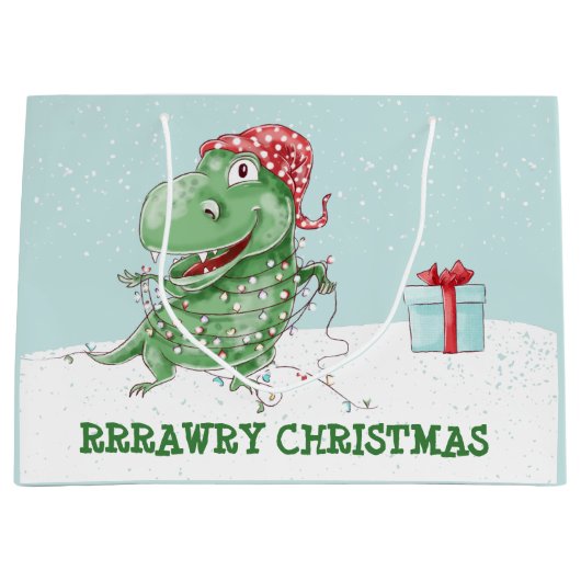 Rawry Kerstmis Dinosaur Holiday Groot Cadeauzakje (Voorkant)