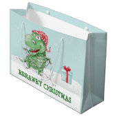 Rawry Kerstmis Dinosaur Holiday Groot Cadeauzakje (Voorkant Gekanteld)