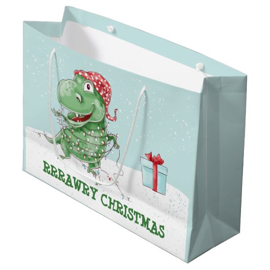 Rawry Kerstmis Dinosaur Holiday Groot Cadeauzakje (Voorkant Gekanteld)