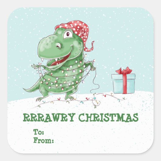 Rawry Kerstmis Domme Dinosaur Kerstmis  Vierkante Sticker (Voorkant)