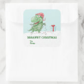 Rawry Kerstmis Domme Dinosaur Kerstmis  Vierkante Sticker (Tas)