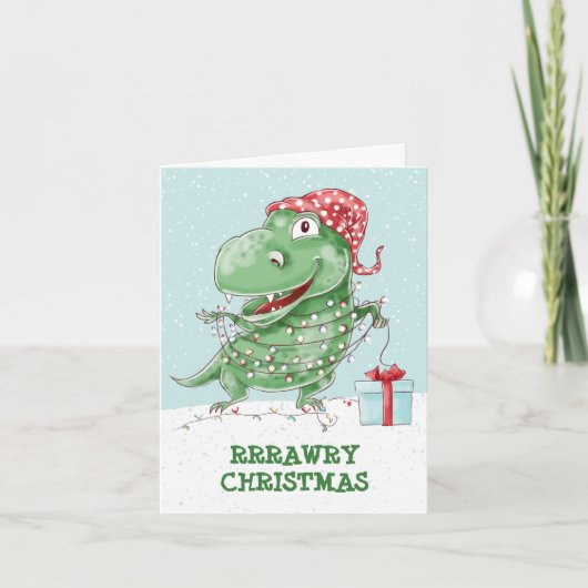 Rawry Kerstmis Domme Dinosaurus Vakantie Kaart (Voorkant)