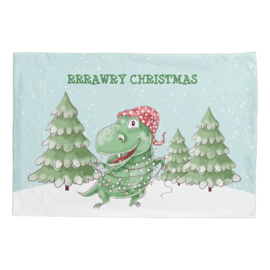 Rawry Kerstmis Gekke T Rex Dinosaur Kussensloop (Achterkant)